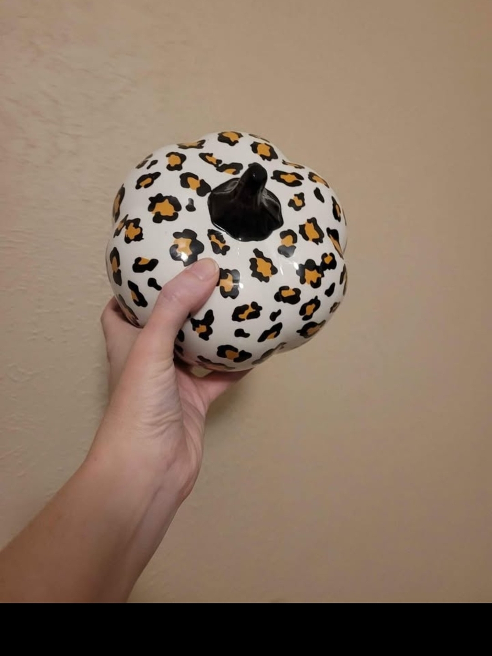 Hobby Lobby Leopard Spot Ceramic Pumpkin - White, Black & Gold